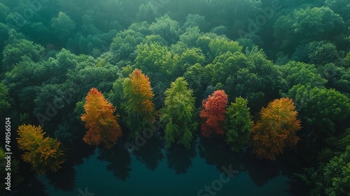 temperate deciduous forest, autumn, pine forest, forest, nature, landscape, tree, top view, oak, beech, maple, willow, leaf, woodland, giant trees, background, fantasy, tranquil scene, pine, change, d © Sittipol 