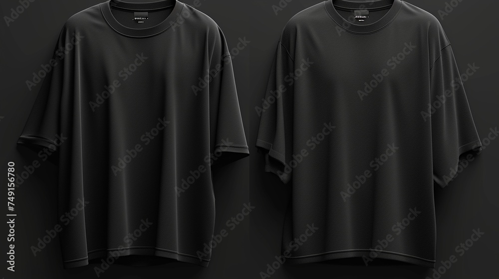 This mockup showcases black T-shirts with meticulous attention to detail, perfect for presenting designs and branding concepts with style and professionalism.
