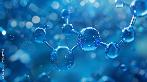 In a universe of blue a 3D molecule model spins its bonds and atoms a testament to the beauty of molecular structure