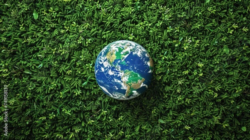 Globe lies on green grass. Concept - Earth Day