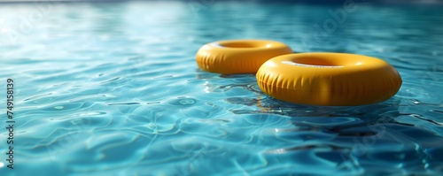 Yellow inner tubes floating in a blue swimming pool © Mohsin