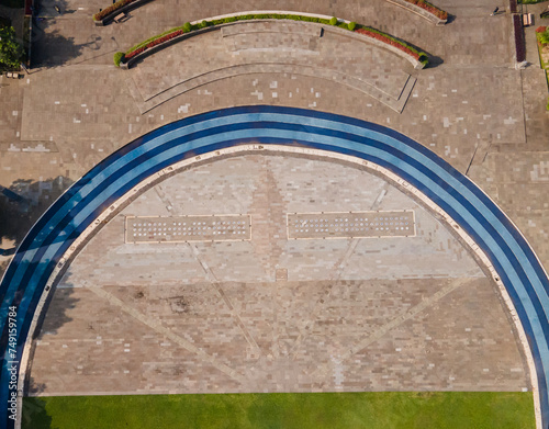 Geometric shapes of garden arrangements, jogging tracks and open spaces, seen from an aerial view. photo