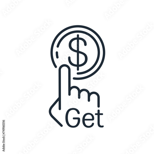 Get to money.Financial activities, operations, transactions.  Vector linear icon isolated on white background.