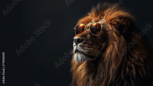 Portrait of confidence lion wearing sunglasses © Chitchanok