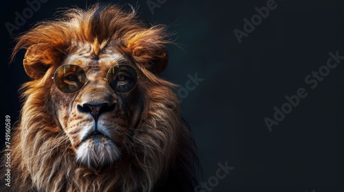 Portrait of confidence lion wearing sunglasses © Chitchanok