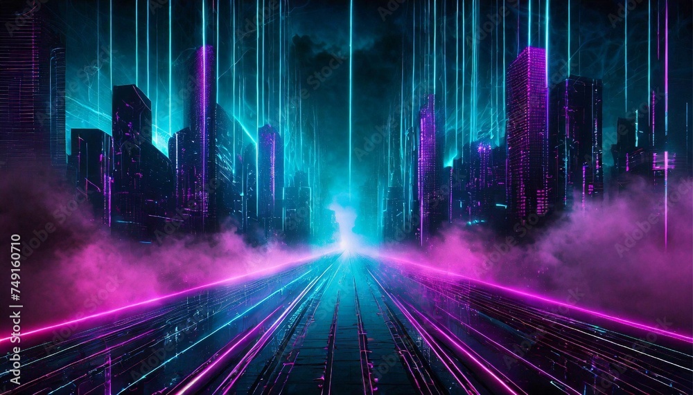custom made wallpaper toronto digital Futuristic cyberpunk cityscape with neon colors lights. Sci-fi background wallpaper.