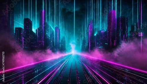 Wallpaper Mural  Futuristic cyberpunk cityscape with neon colors lights. Sci-fi background wallpaper. Torontodigital.ca