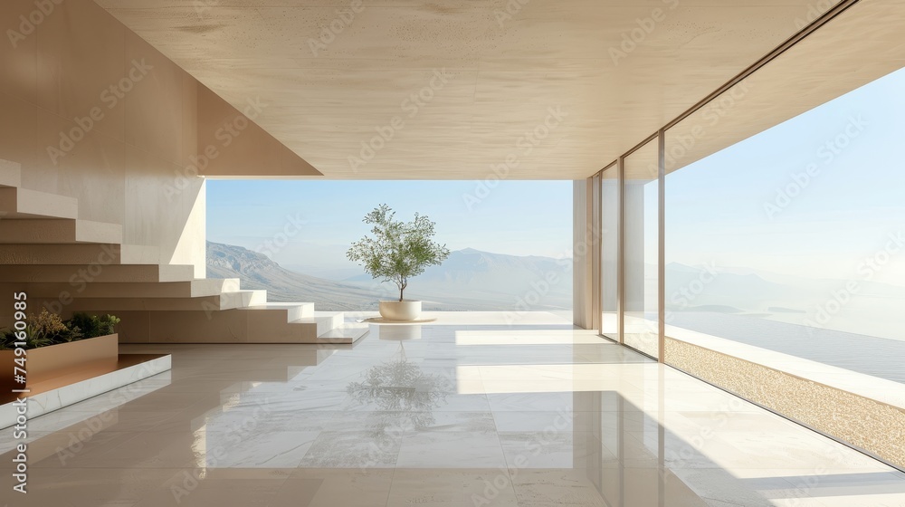 Illustrate the beauty of minimalist architecture, where clean lines and open spaces evoke a sense of freedom and clarity