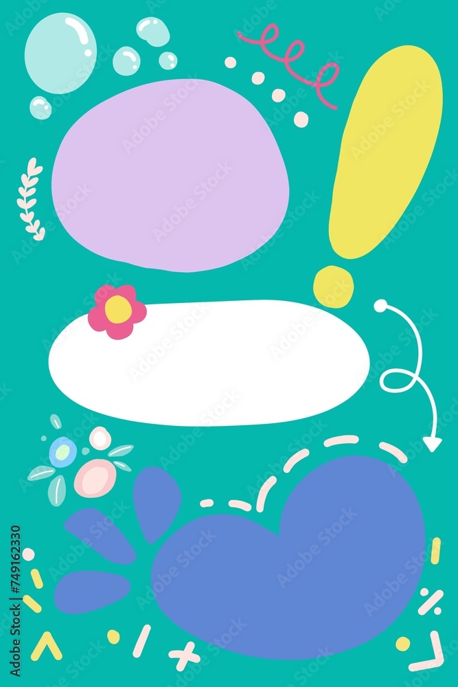 Hand drawn paper, Paper note colorful, card cute flat design frame flower, floral decoration greeting