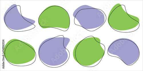 Set colorfull banner abstract liquid blotch fluid shape random colored form modern graphic elements minimalist social media cute sticker chat doodle style collection illustration isolated on white