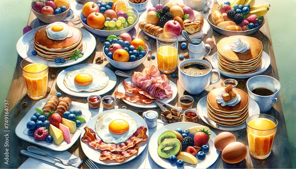 Watercolor of delicious breakfast