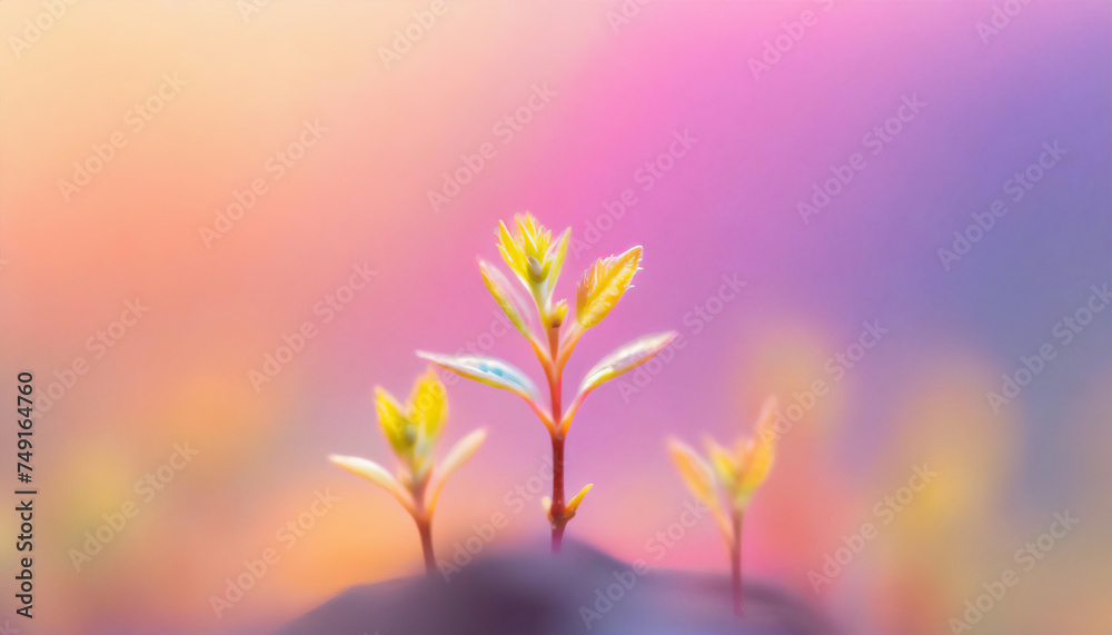 New tree shoots glow in soft light, showcasing the vibrant and tender green leaves against a colorful blurred background, symbolizing growth and new beginnings. New tree shoots glow in soft light, showcasing the vibrant and tender green leaves against a colorful blurred background, symbolizing growth and new beginnings.