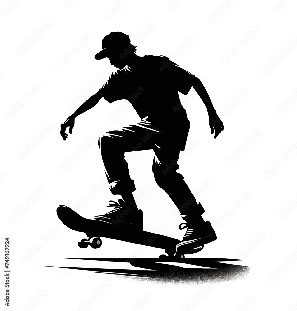 Silhouette of a Skateboarder Performing a Trick, Dynamic Skateboarding Action, Urban Sports and Youth Culture, Active Lifestyle and Extreme Sports Concept Illustration Silhouette of a Skateboarder Performing a Trick, Dynamic Skateboarding Action, Urban Sports and Youth Culture, Active Lifestyle and Extreme Sports Concept Illustration