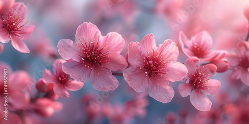 Close-up shot of pink Sakura flowers on a branch.