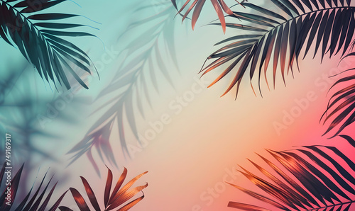 Shaded tropical leaves on a calm  gradient abstract background  Generative AI 