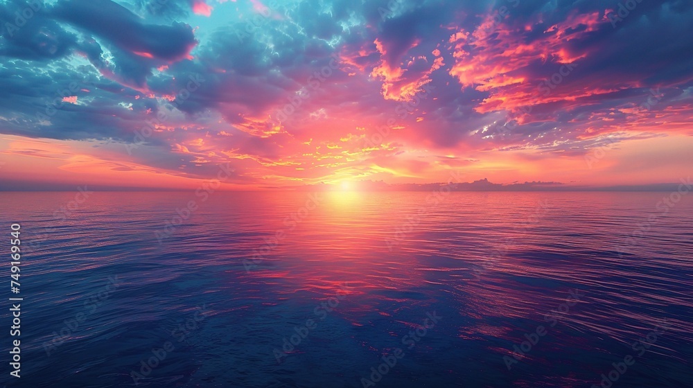 panorama of sea sunset, the view of the ocean sunrise, sunset at sea