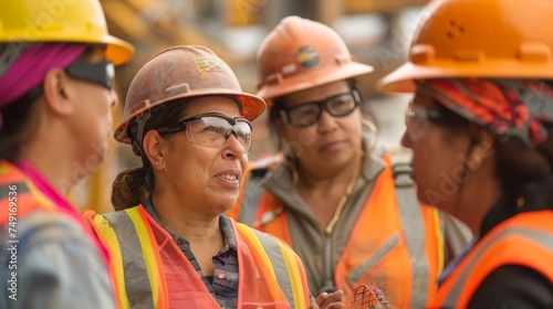 National Labour Day,May day,womens day concept. Happy Latino female worker on construction site on International Women's Day or Labor Day.