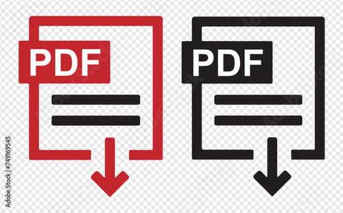 PDF file format icons . PDF file download symbols. Format for texts, images, vector images, videos, interactive forms - stock vector.
