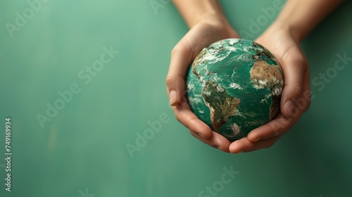 Earth globe in family hands. World environment day concept.