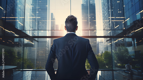 The sun shining to the buliding and a man is standing the other side background