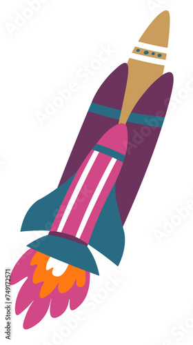 Launching rocket in space with fire and flame