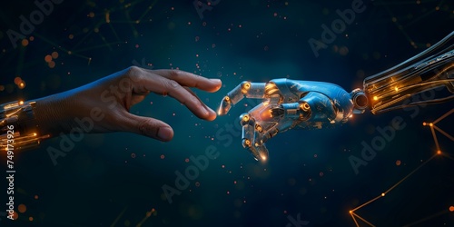 Hands of robot and human touching on big data network connection, Science and artificial intelligence technology, innovation and futuristic