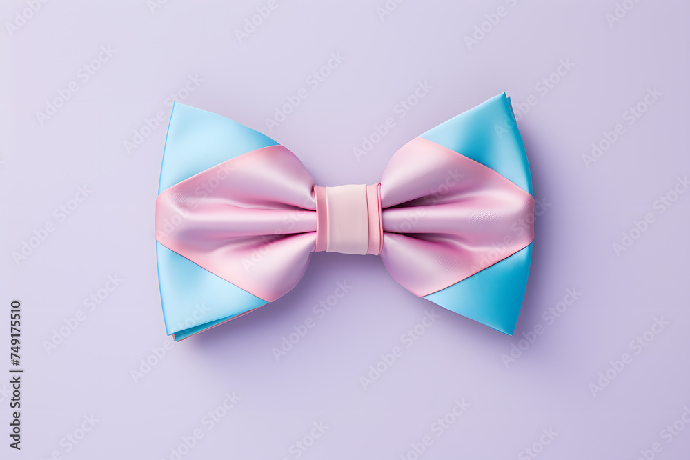 Top view of pink and blue bow tie on pastel violet background Top view of pink and blue bow tie on pastel violet background