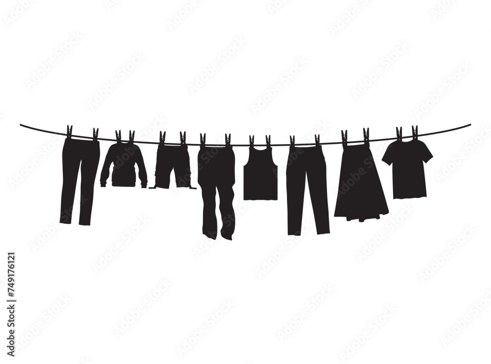 Clothesline silhouette, Clothesline, Line of Clothes, Clothes hanging