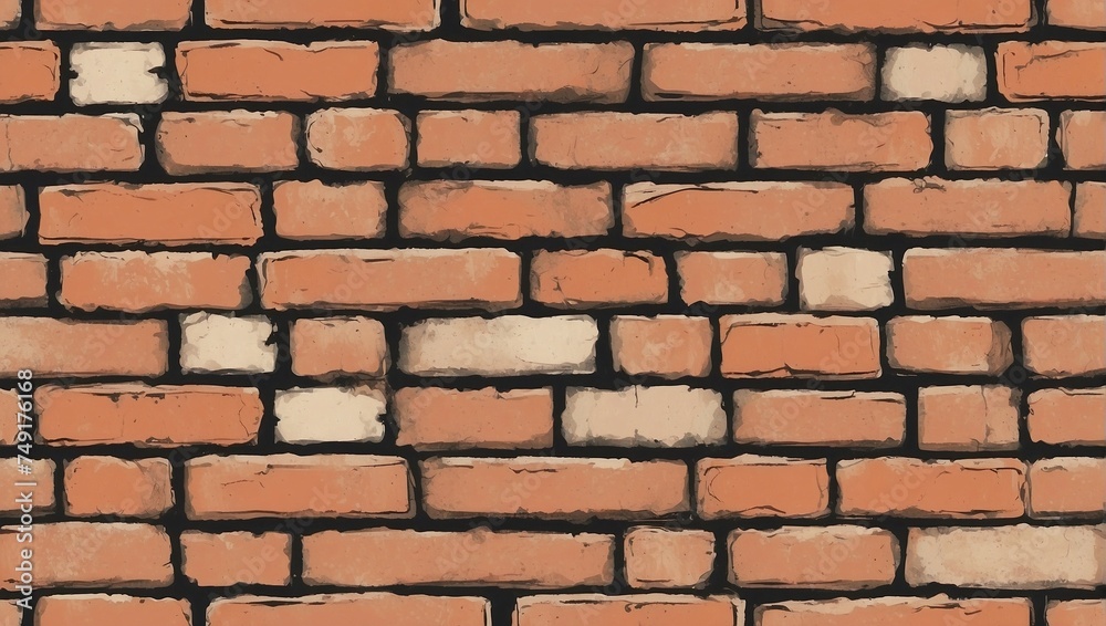 Fototapeta premium Classic Brick Wall Seamless Texture Background. AI Generated