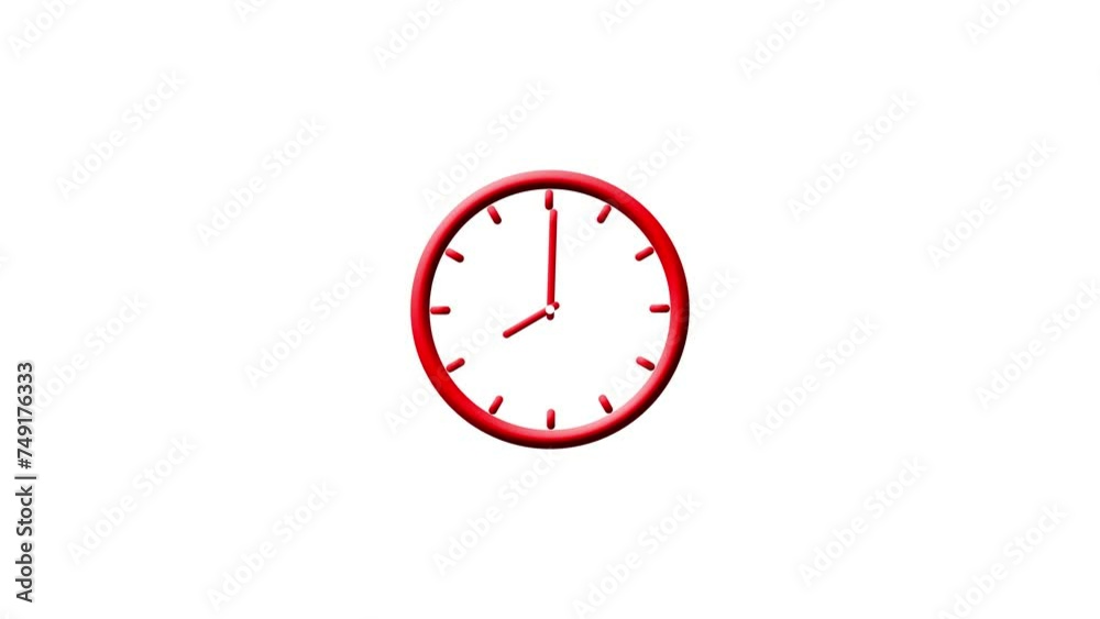 Clock icon red color with moving in 24 hour fast speed animation. Stopwatch white background 4k video. Clock icon red color with moving in 24 hour fast speed animation. Stopwatch white background 4k video.
