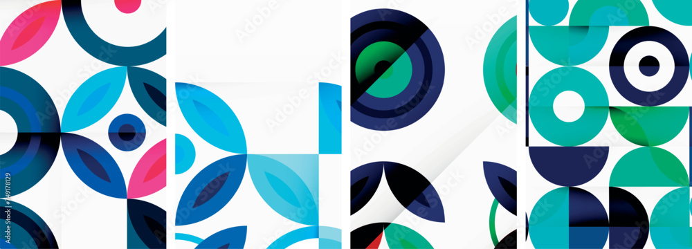 Circles and rings geometric backgrounds. Posters for wallpaper, business card, cover, poster, banner, brochure, header, website