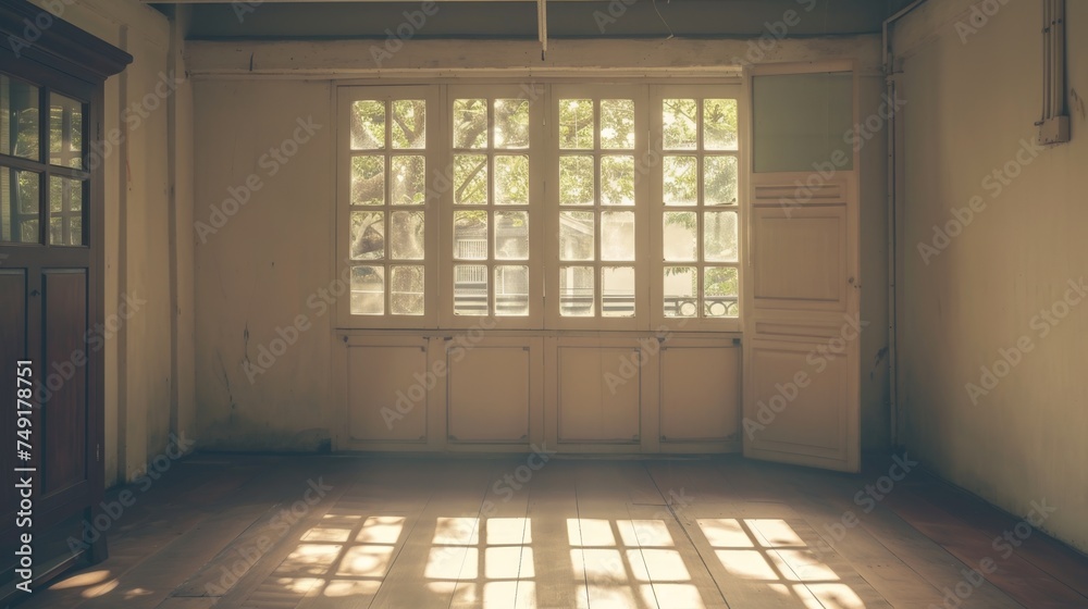 Obraz premium old empty room light window old house, tone pastel
