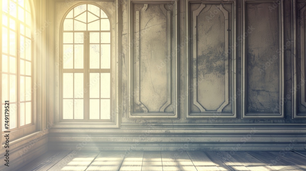 Fototapeta premium old empty room light window old house, tone pastel