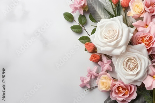 bouquet of flowers on empty mock up .Generative AI © Nadia