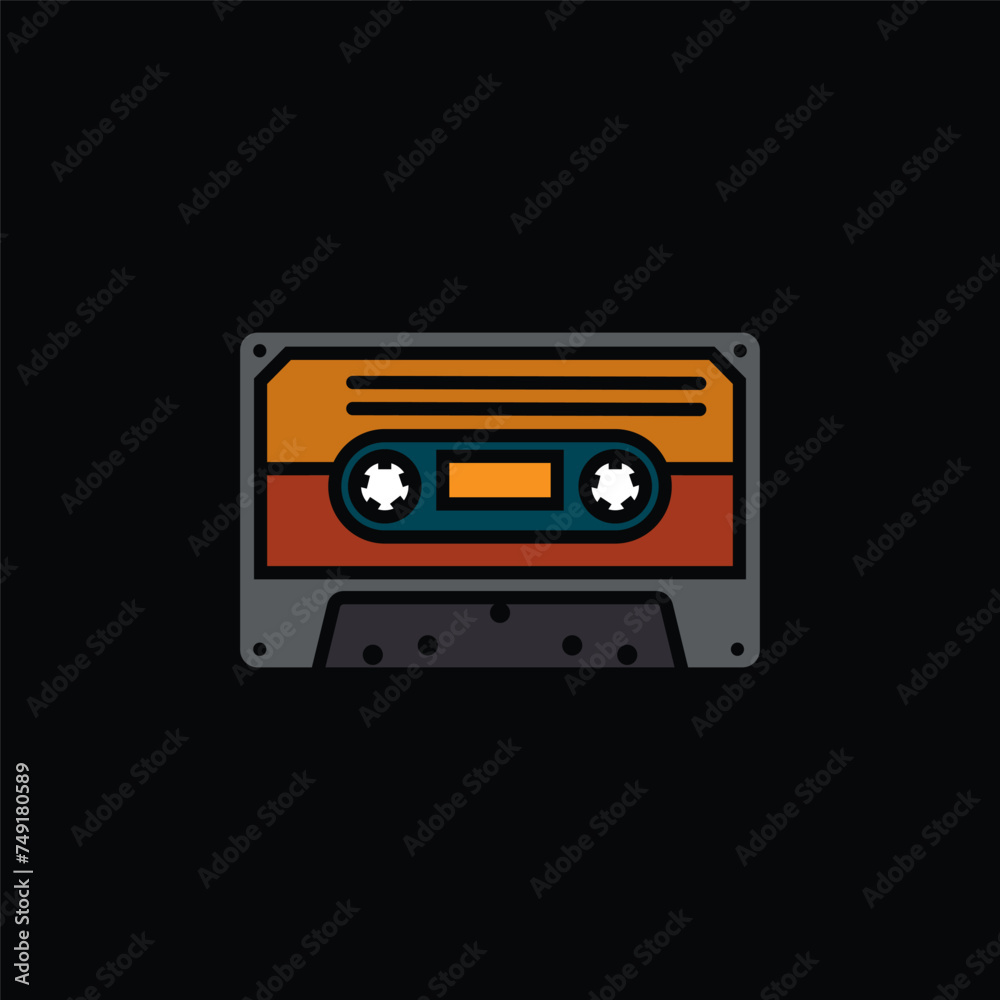 Original vector illustration. The contour icon of a retro audio cassette.