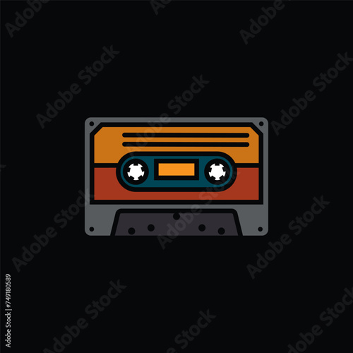Original vector illustration. The contour icon of a retro audio cassette.