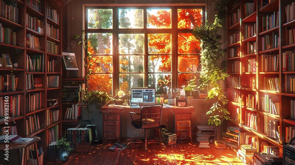 sunlight and room with desk