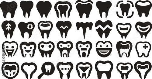 Set of tooth black vector design silhouette. Dental logo silhouettes.