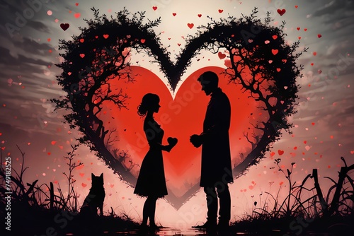 Beautiful silhouette with red coloured love theme perfect for valentine imagery