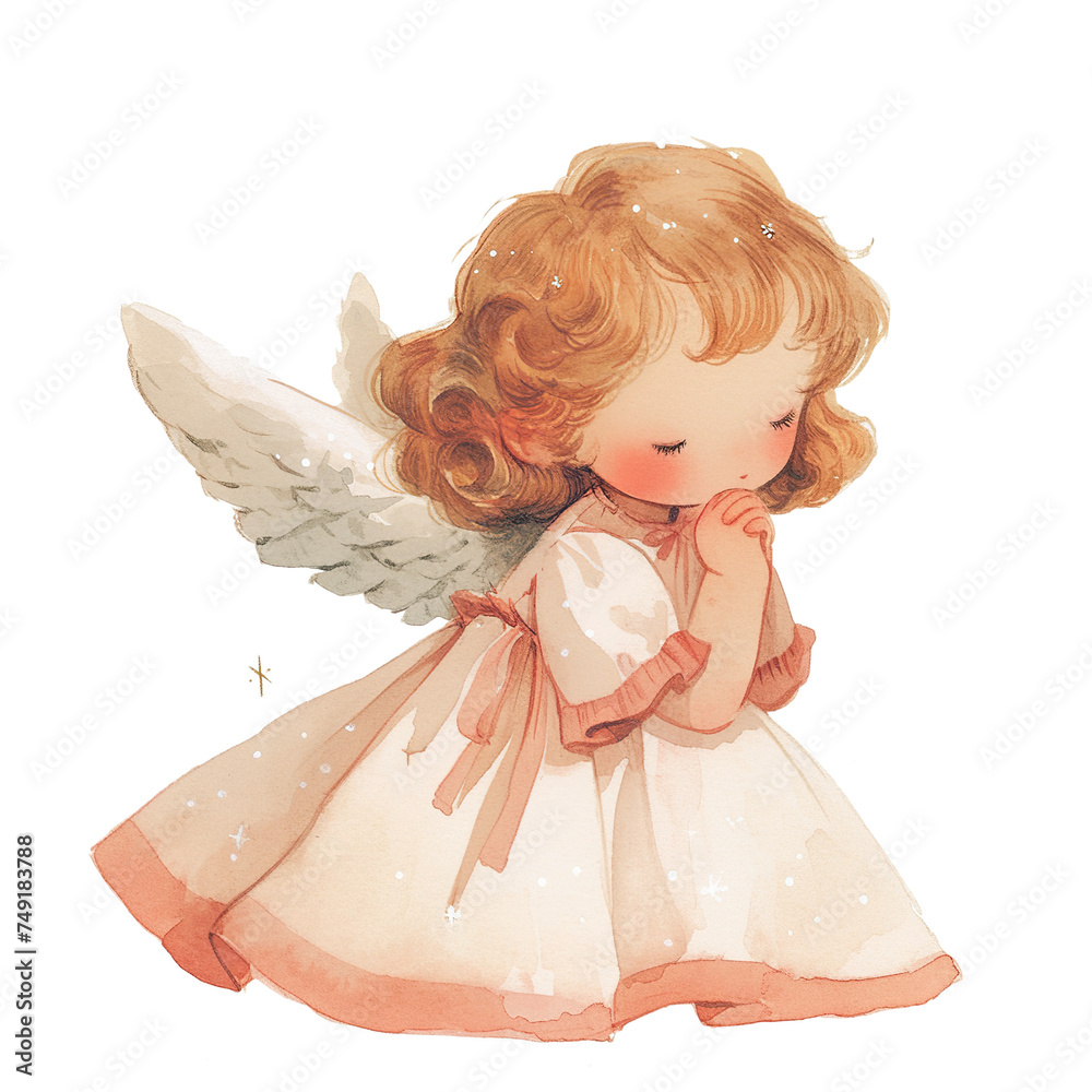 Watercolor of a cute little angel on Png background. generative ai