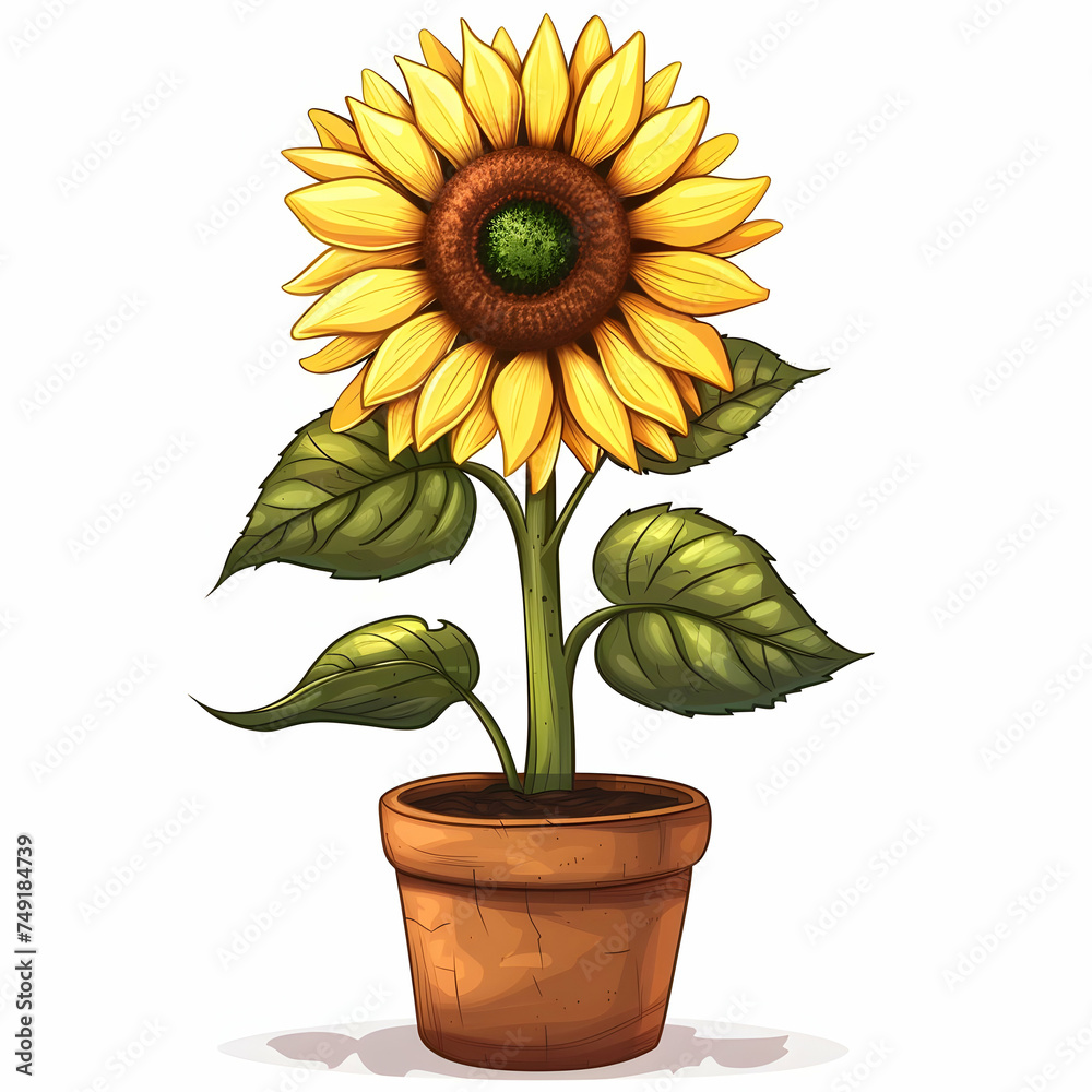 Obraz premium Sunflower in the pot vector drawing