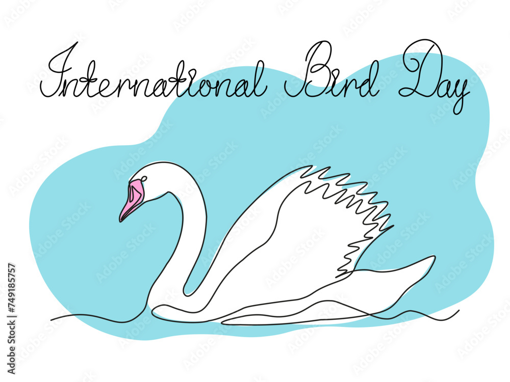 Obraz premium Abstract swan,continuous single line art hand drawing sketch, logo of the International Bird Day