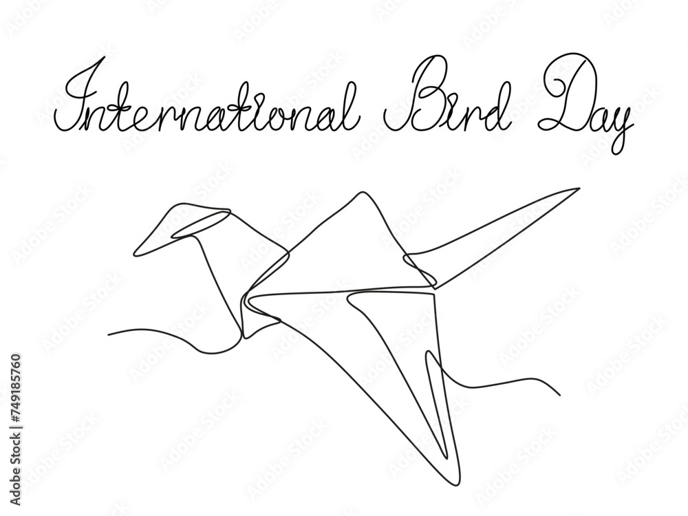 Naklejka premium Abstract origami crane,continuous single line art hand drawing sketch, logo of the International Bird Day