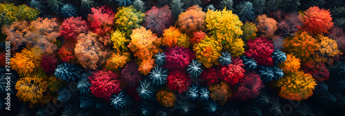 Aerial View of Autumn Trees Colorful Trees From Above,
A bunch of colorful flowers are displayed in a store