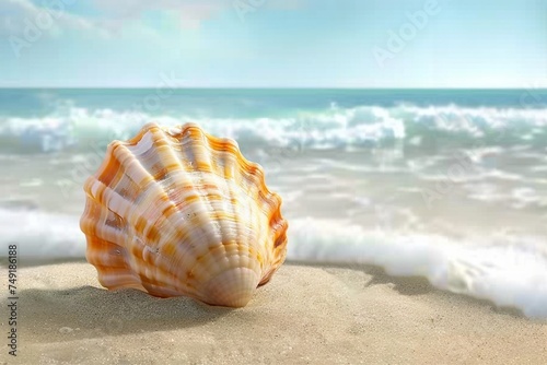 Shell on the beach. generative ai. © SEUNGJIN