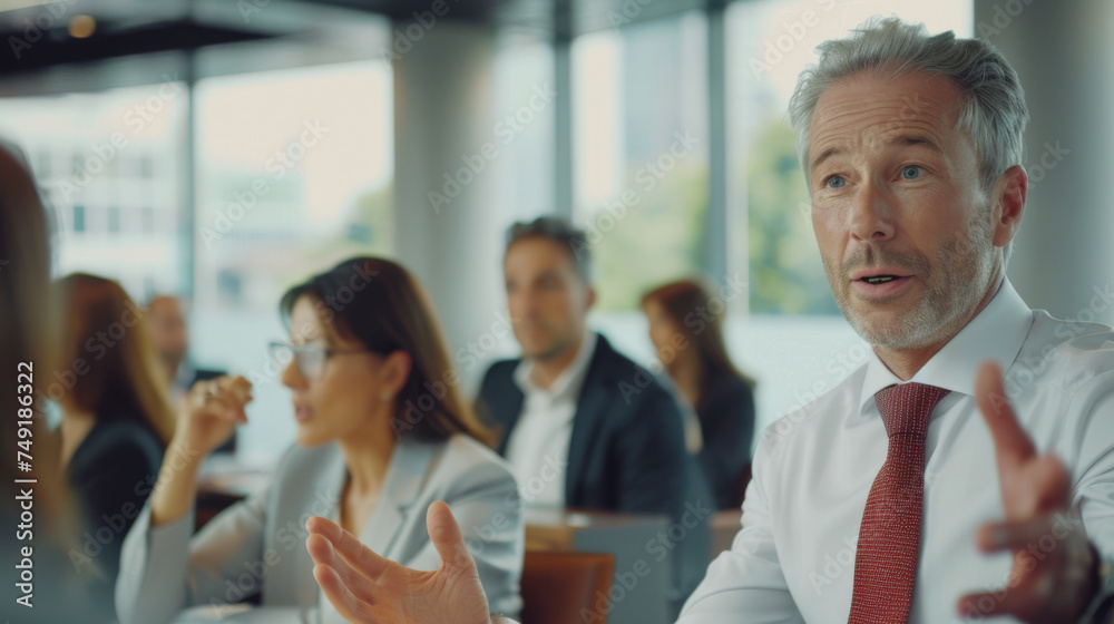 group of professional individuals in a business meeting.