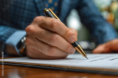 Man Signing Business Contract in Romanticized Style photo