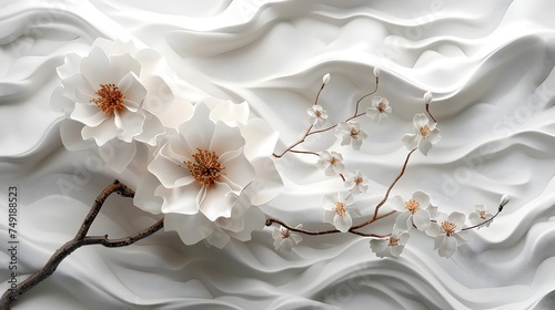 White Flowers in Relief Sculpture Style © iJstock