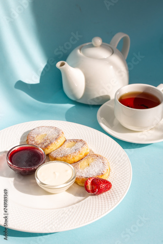 Wallpaper Mural Delicious Breakfast of Cottage Cheese Pancakes with Fresh Strawberries and Sour Cream Torontodigital.ca