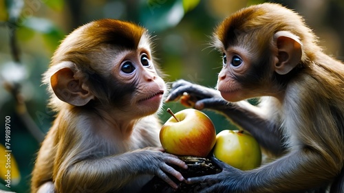 adorable cartoon monkeys, A Japanese macaque perched atop a tree, alongside fruit-eating monkeys Fresh and luscious bananas, which the monkeys are delectably consuming Adorable little monkeys photo